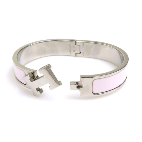 Bangle Enamel and Metal Silver and White Bracelet