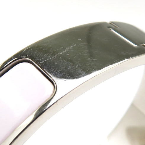 Bangle Enamel and Metal Silver and White Bracelet
