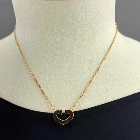 C Heart Pendant Necklace 18K Yellow Gold