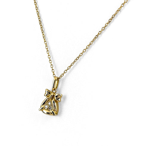 Ribbon Motif Pendant Necklace 18K Yellow Gold with Diamond