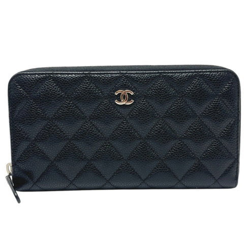 Zip Around Wallet Quilted Caviar Long