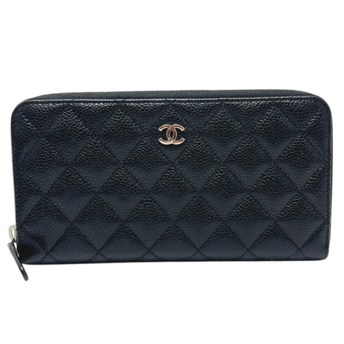 Zip Around Wallet Quilted Caviar Long