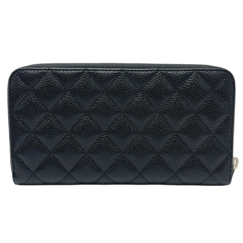 Zip Around Wallet Quilted Caviar Long
