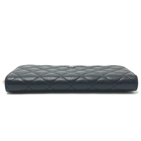 Zip Around Wallet Quilted Caviar Long