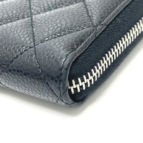 Zip Around Wallet Quilted Caviar Long
