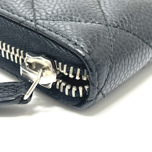 Zip Around Wallet Quilted Caviar Long