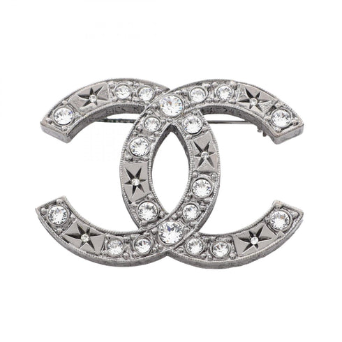 CC Logo Brooch Silver-Tone Metal