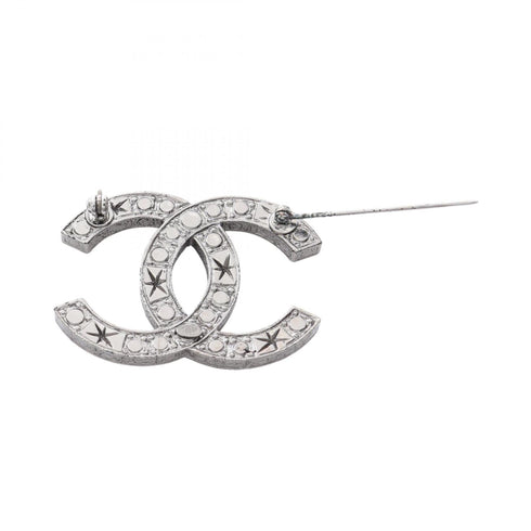 CC Logo Brooch Silver-Tone Metal