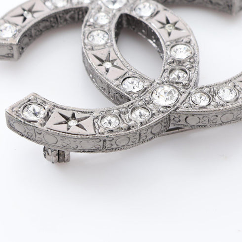 CC Logo Brooch Silver-Tone Metal