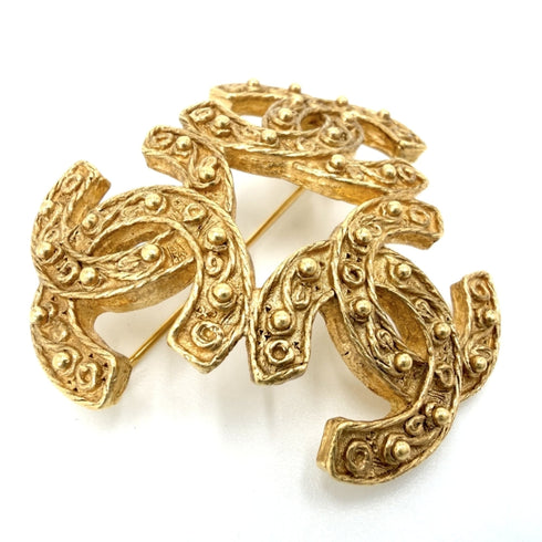 CC Logo Brooch Gold-Tone Metal