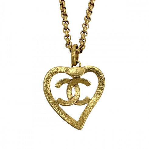 CC Logo Chain Heart Pendant Necklace Metal