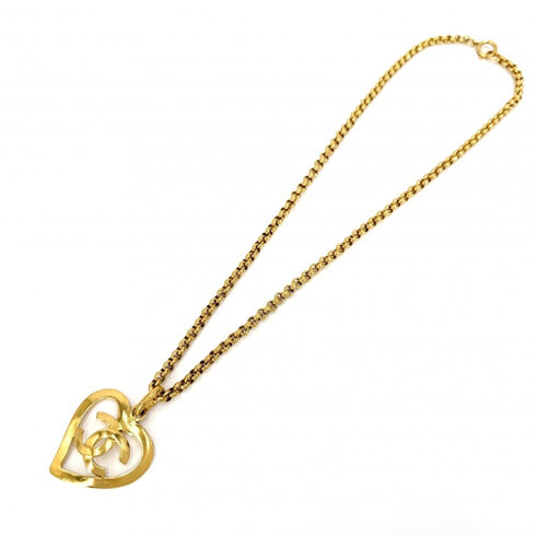 CC Logo Chain Heart Pendant Necklace Metal