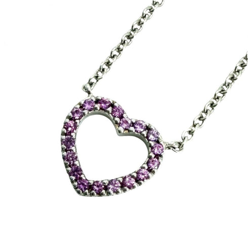 Metro Heart Pendant Necklace White Gold With Pink Sapphire And Silver Clasp