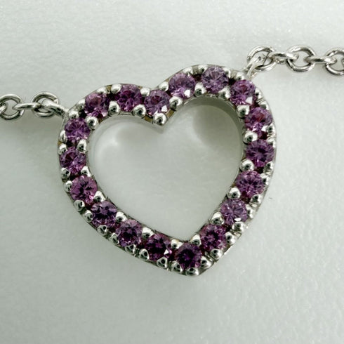 Metro Heart Pendant Necklace White Gold With Pink Sapphire And Silver Clasp
