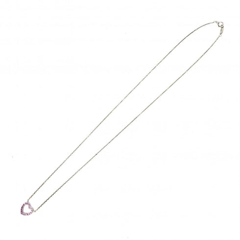 Metro Heart Pendant Necklace White Gold With Pink Sapphire And Silver Clasp