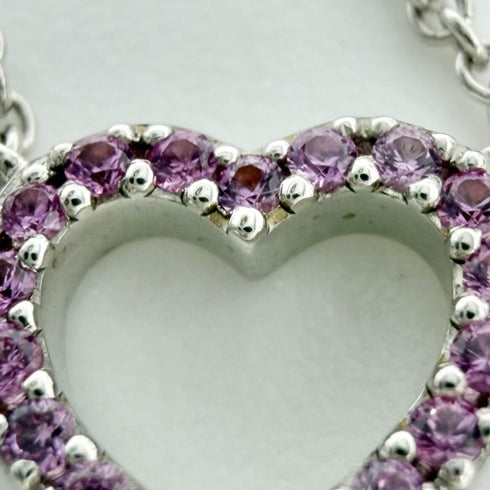 Metro Heart Pendant Necklace White Gold With Pink Sapphire And Silver Clasp