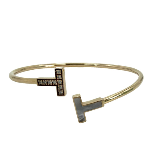 T Bracelet 18K Rose Gold with Diamond and Shell