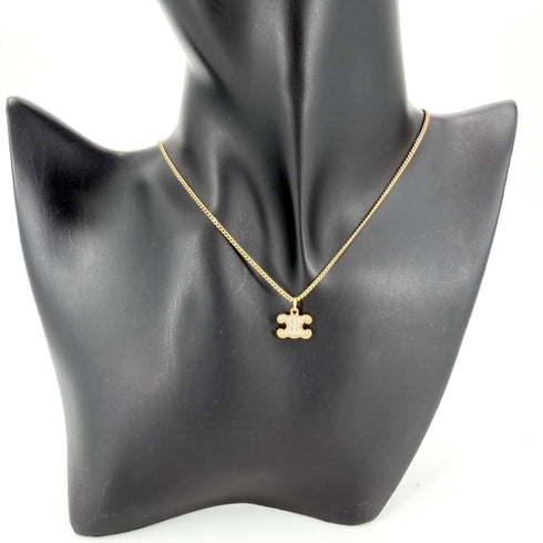 Pendant Necklace Rhinestone Gold and White