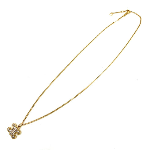 Pendant Necklace Rhinestone Gold and White