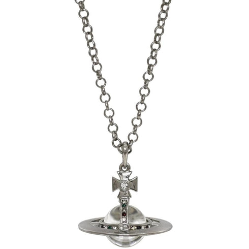 Orb Pendant Necklace Metal with Rhinestone Silver