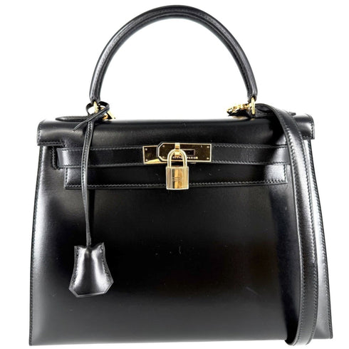 Kelly Handbag Black Box Calf with Gold Hardware 28