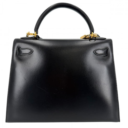Kelly Handbag Black Box Calf with Gold Hardware 28