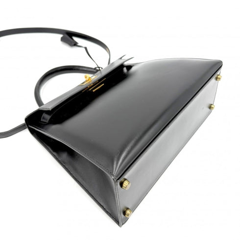 Kelly Handbag Black Box Calf with Gold Hardware 28