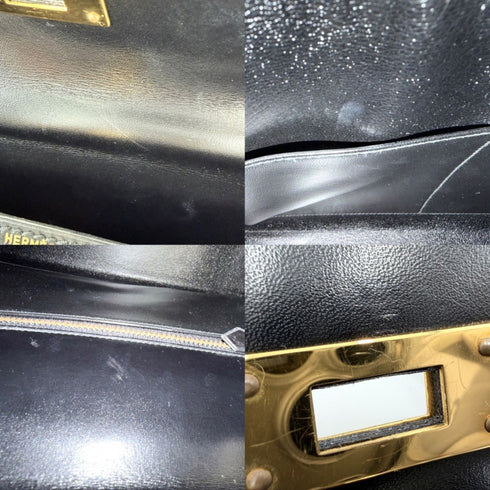 Kelly Handbag Black Box Calf with Gold Hardware 28