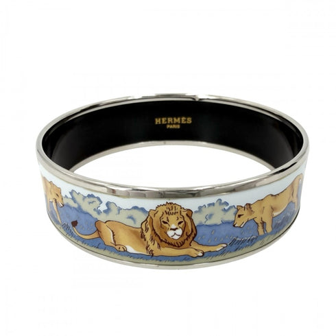 Bangle Cloisonné and Enamel Black and Blue Lion Design Bracelet
