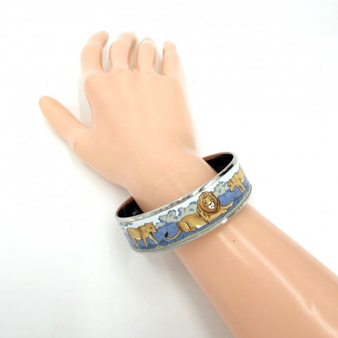Bangle Cloisonné and Enamel Black and Blue Lion Design Bracelet