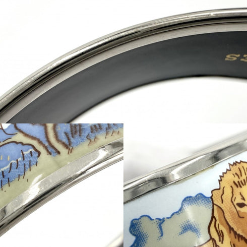 Bangle Cloisonné and Enamel Black and Blue Lion Design Bracelet