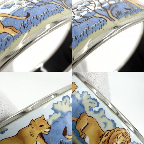 Bangle Cloisonné and Enamel Black and Blue Lion Design Bracelet