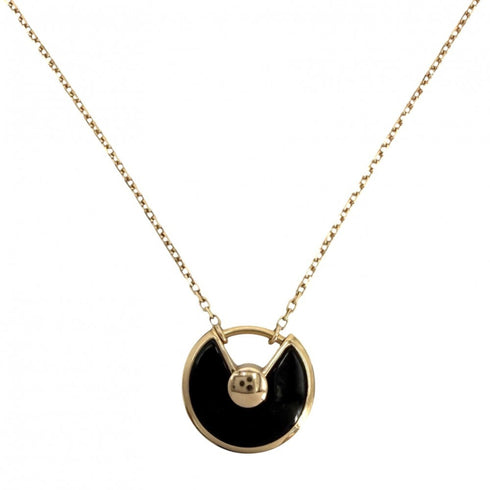 Pendant Necklace 18K Rose Gold With Onyx and Diamond