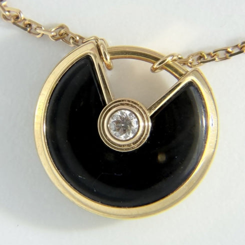 Pendant Necklace 18K Rose Gold With Onyx and Diamond