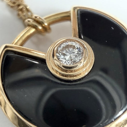 Pendant Necklace 18K Rose Gold With Onyx and Diamond