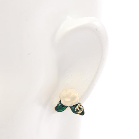 CC Logo Flower Earrings Metal Gold-Tone Metal
