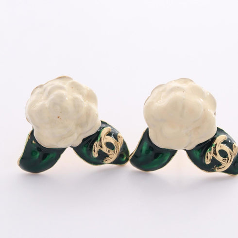 CC Logo Flower Earrings Metal Gold-Tone Metal