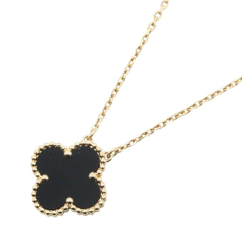 Vintage Alhambra Pendant Necklace 18K Yellow Gold and Onyx