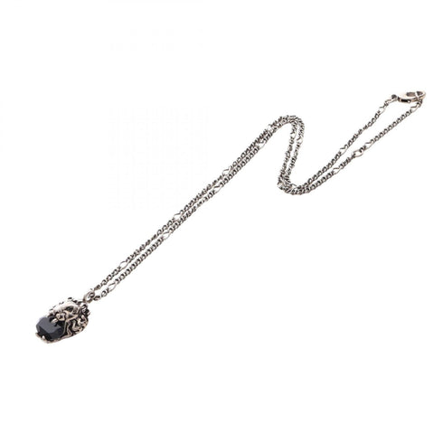 Pendant Necklace Glass and Metal Black and Silver