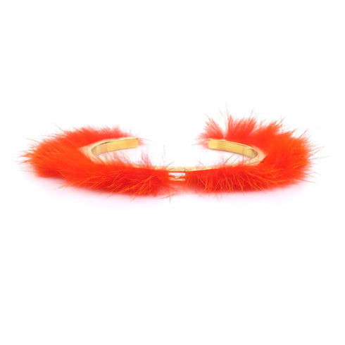 Bracelet Fur and Metal Gold and Orange
