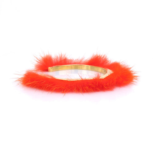 Bracelet Fur and Metal Gold and Orange
