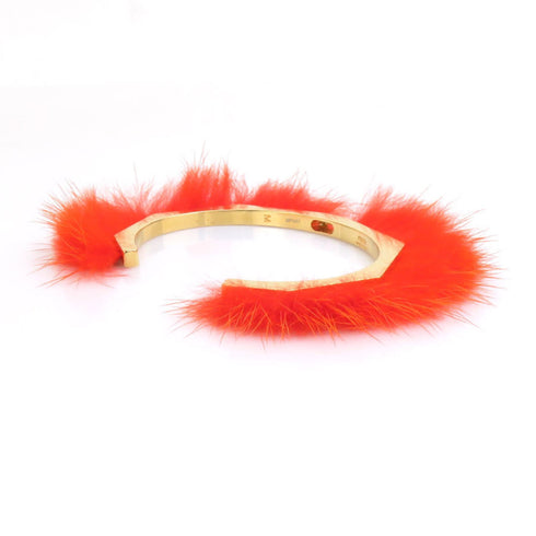 Bracelet Fur and Metal Gold and Orange