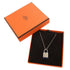 Pendant Necklace Metal and Swift Leather Navy and Silver