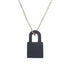 Pendant Necklace Metal and Swift Leather Navy and Silver
