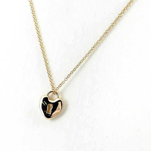 Lock Heart Pendant Necklace 18K Rose Gold Mini