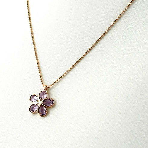Garden Flower Pendant Necklace 18K Rose Gold with Amethyst and Diamond