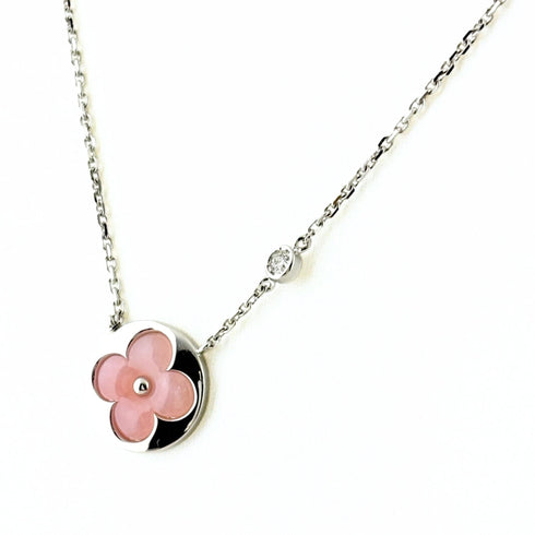 Pendant Necklace With Pink Opal and Diamond 750