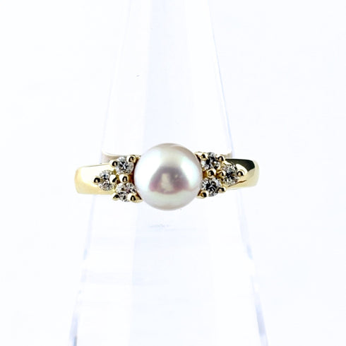 Ring 18K Yellow Gold with Diamond and Pearl
