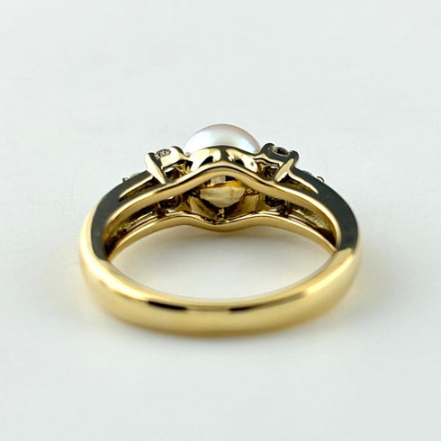 Ring 18K Yellow Gold with Diamond and Pearl