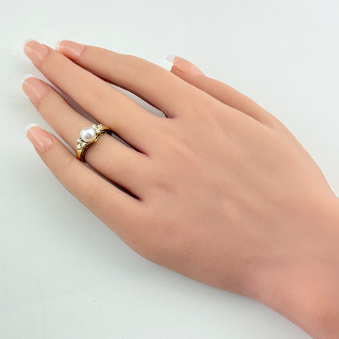 Ring 18K Yellow Gold with Diamond and Pearl